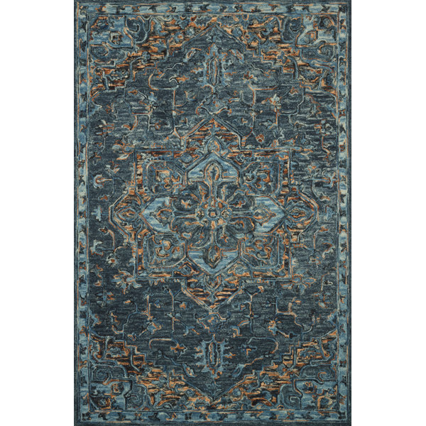 World Menagerie Eduarda HandHooked Wool Teal/Gold Area Rug & Reviews
